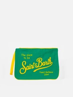 Parisienne Green Canvas Pochette With Saint Barth Embroidery