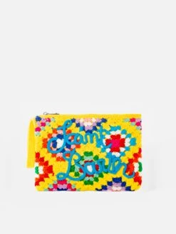 MC2 Saint Barth Parisienne Yellow Crochet Pochette With Saint Barth Embroidery