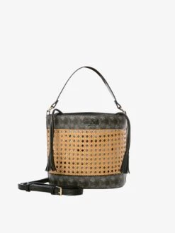 MC2 Saint Barth Straw Bucket Bag With Black Monogram Details