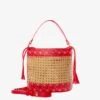 MC2 Saint Barth Straw Bucket Bag With Red Monogram Details -Chic Carry Deals Store STRAW BUCKET HANDBAG RED 1