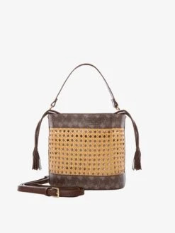 MC2 Saint Barth Straw Bucket Bag With Brown Monogram Details