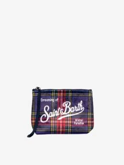 Aline Wooly Pochette With Blue Tartan Print