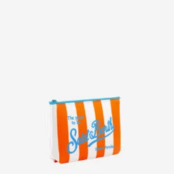 MC2 Saint Barth Aline Scuba Pochette With Orange Striped Print -Chic Carry Deals Store aline striped orange 2