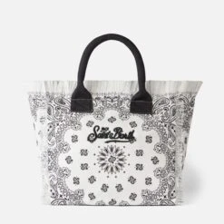 MC2 Saint Barth Vanity Canvas Shoulder Bag With Bandanna Print -Chic Carry Deals Store bandanna white canvas vanity bag 2