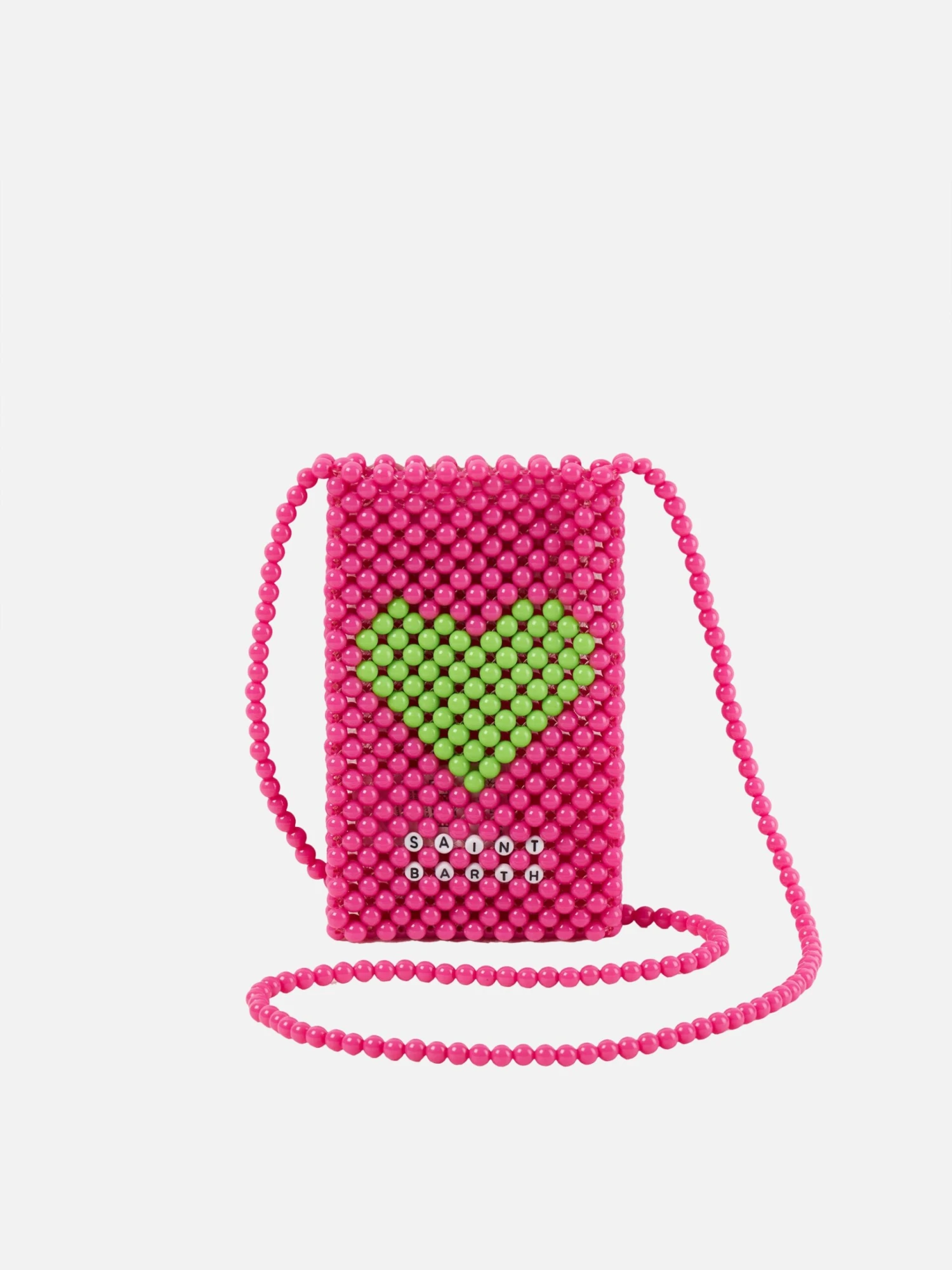 MC2 Saint Barth Pink Beaded Phone Holder With Green Heart 3 MC2 Saint Barth Pink Beaded Phone Holder With Green Heart