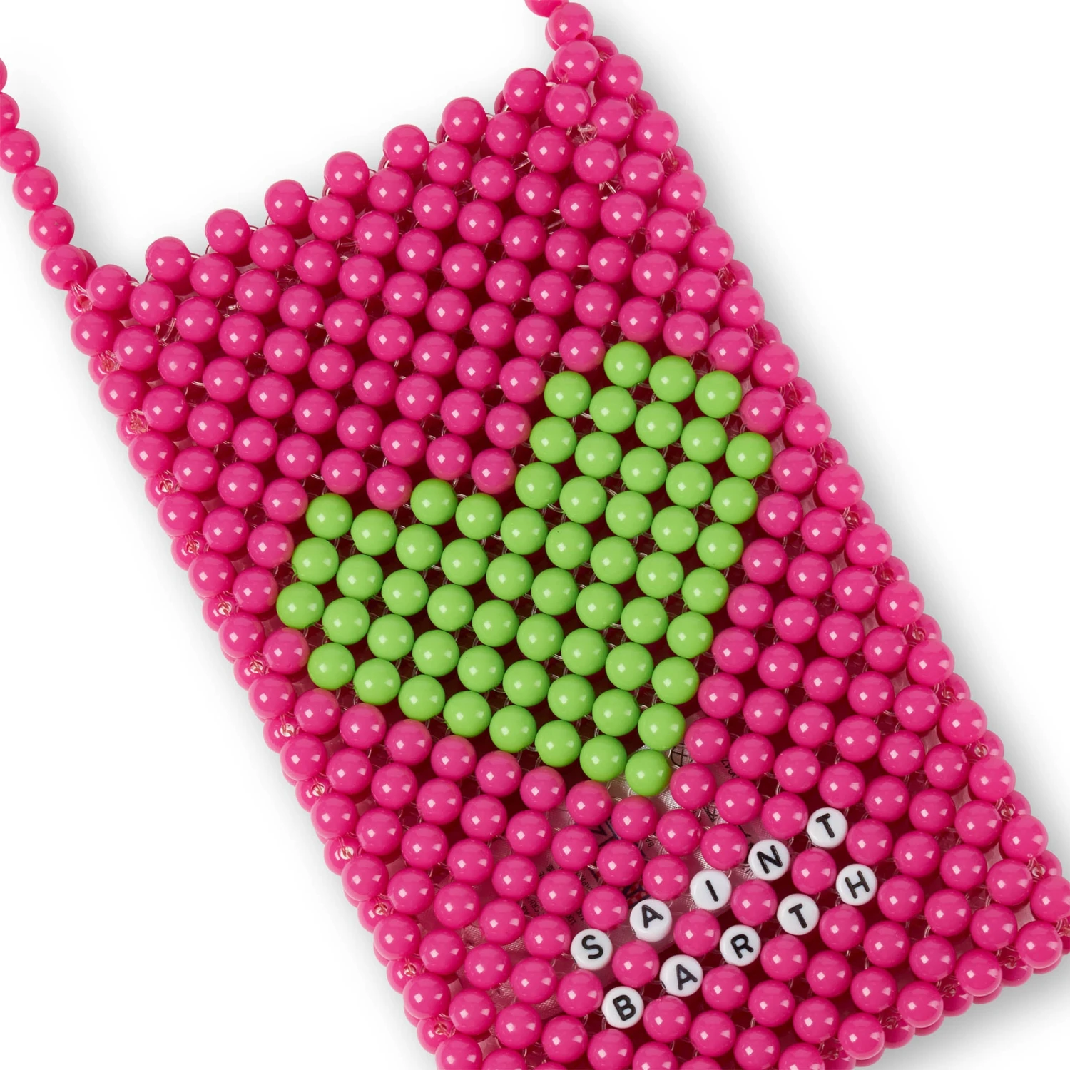 MC2 Saint Barth Pink Beaded Phone Holder With Green Heart 4 MC2 Saint Barth Pink Beaded Phone Holder With Green Heart - Image 2
