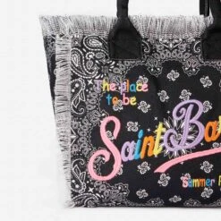 MC2 Saint Barth Vanity Canvas Shoulder Bag With White Bandanna Print On Black Background -Chic Carry Deals Store black bandanna vanity shoulder bag 5