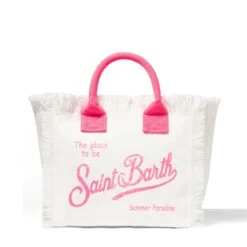 MC2 Saint Barth Colette White And Pink Cotton Canvas Bag 12 MC2 Saint Barth Colette White And Pink Cotton Canvas Bag -Chic Carry Deals Store colette canvas bag white 3