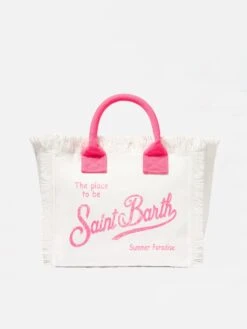 MC2 Saint Barth Colette White And Pink Cotton Canvas Bag
