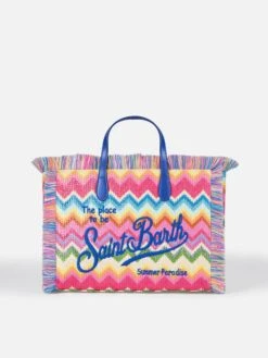 MC2 Saint Barth Colette Multicolor Straw Handbag With Embroidery And Geometric Pattern