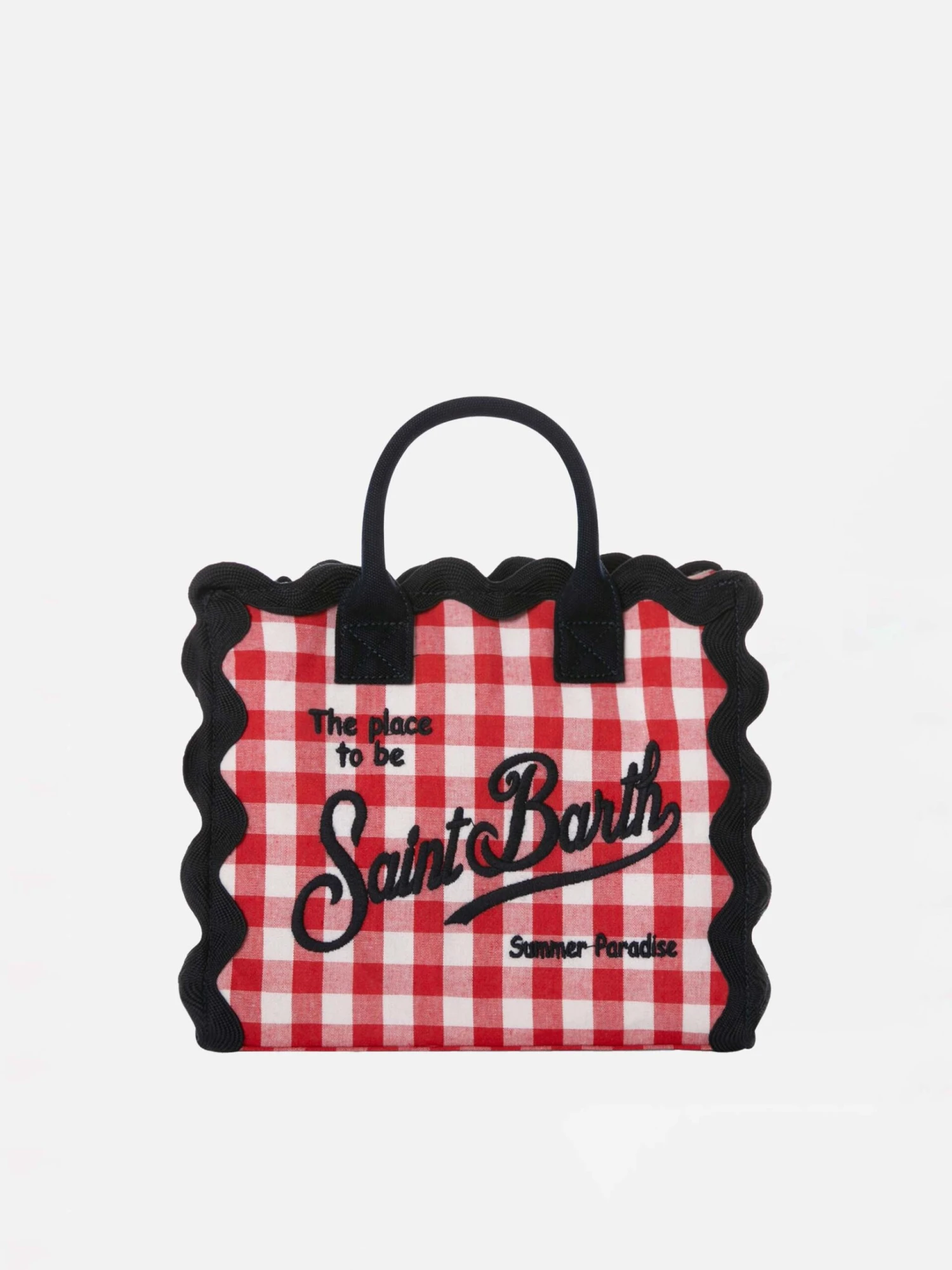 MC2 Saint Barth Red Gingham Print Cotton Canvas Trimmed Bag 3 MC2 Saint Barth Red Gingham Print Cotton Canvas Trimmed Bag