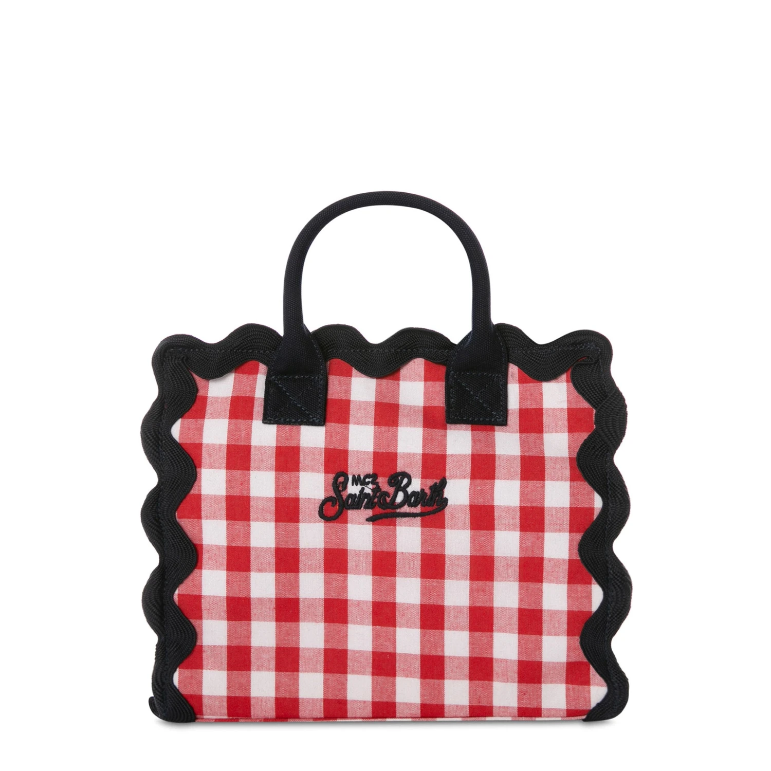 MC2 Saint Barth Red Gingham Print Cotton Canvas Trimmed Bag 5 MC2 Saint Barth Red Gingham Print Cotton Canvas Trimmed Bag - Image 3