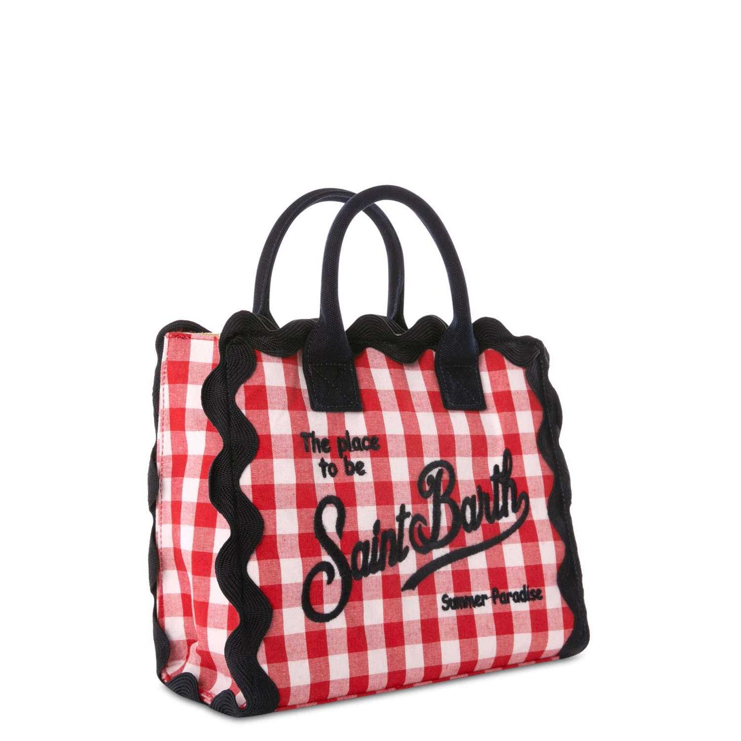 MC2 Saint Barth Red Gingham Print Cotton Canvas Trimmed Bag 4 MC2 Saint Barth Red Gingham Print Cotton Canvas Trimmed Bag - Image 2