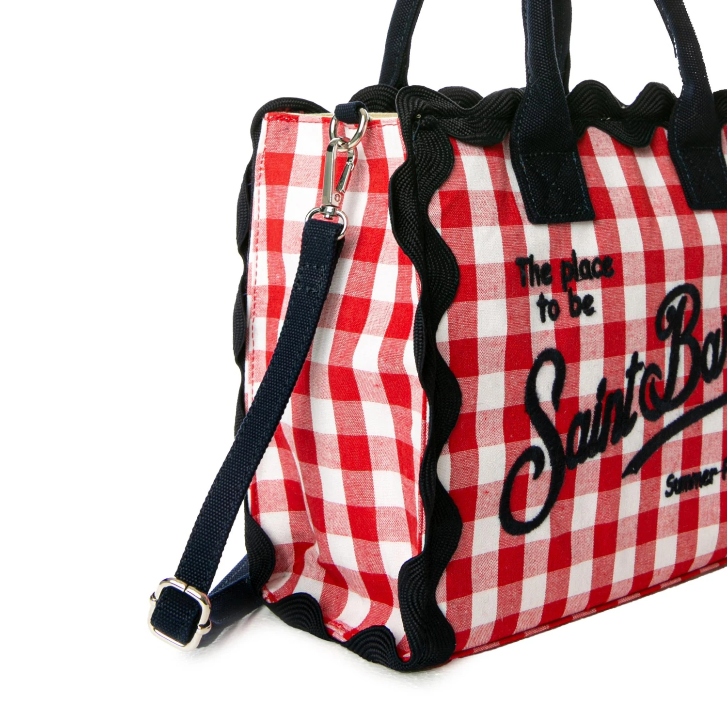MC2 Saint Barth Red Gingham Print Cotton Canvas Trimmed Bag 6 MC2 Saint Barth Red Gingham Print Cotton Canvas Trimmed Bag - Image 4