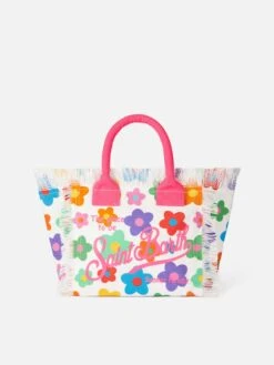 MC2 Saint Barth Colette Multicolor Cotton Canvas Handbag With Flowers Print