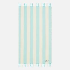 MC2 Saint Barth Fouta Lightweight With White And Water Green Stripes
