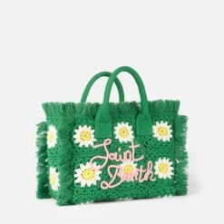 MC2 Saint Barth Flower Patches Crochet Bag With Fringes -Chic Carry Deals Store green flower crochet handbag 3