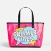 Pink Transparent Pvc Beach Bag With Summer Vibes Print -Chic Carry Deals Store las vegas small bag fuchsia 1