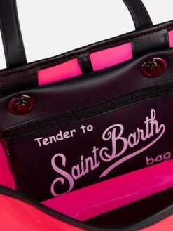 Pink Transparent Pvc Beach Bag With Summer Vibes Print -Chic Carry Deals Store las vegas small bag fuchsia 5