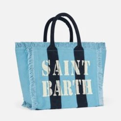 MC2 Saint Barth Vanity Canvas Shoulder Bag With Saint Barth Logo -Chic Carry Deals Store light blue canvas vanity shoulder bag 3