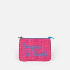 MC2 Saint Barth Parisienne Straw Fuchsia Pochette With Embroidery -Chic Carry Deals Store parisienne straw fucsia embroidered 1