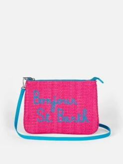 MC2 Saint Barth Parisienne Straw Fuchsia Pochette With Embroidery