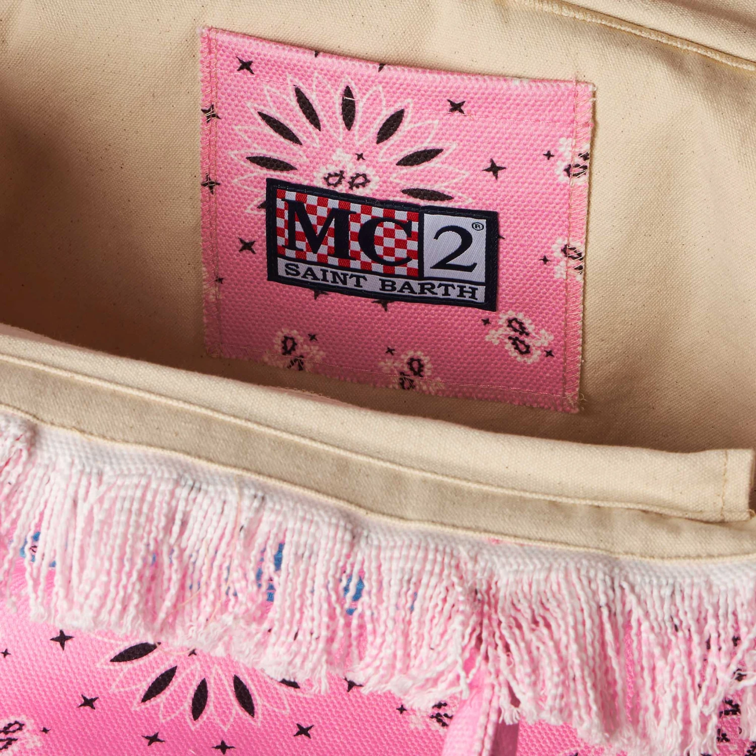 MC2 Saint Barth Vanity Canvas Shoulder Bag With Pink Bandanna Print 5 MC2 Saint Barth Vanity Canvas Shoulder Bag With Pink Bandanna Print - Image 4