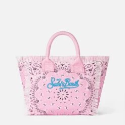 MC2 Saint Barth Colette Pink Cotton Canvas Handbag With Bandanna Print -Chic Carry Deals Store pink bandanna colette handbag 2