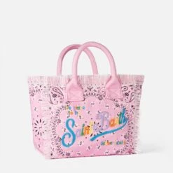 MC2 Saint Barth Colette Pink Cotton Canvas Handbag With Bandanna Print -Chic Carry Deals Store pink bandanna colette handbag 3