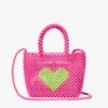 MC2 Saint Barth Beaded Pink Handbag With Green Heart 2 MC2 Saint Barth Beaded Pink Handbag With Green Heart -Chic Carry Deals Store pink beaded bag 1 1
