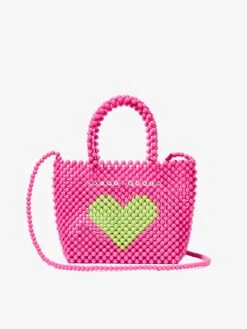 MC2 Saint Barth Beaded Pink Handbag With Green Heart