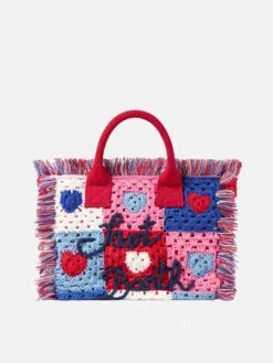 MC2 Saint Barth Heart Patches Crochet Bag With Fringes
