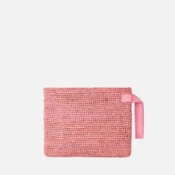 MC2 Saint Barth Raffia Pink Pochette With Front Embroidery -Chic Carry Deals Store pink raffia pochette 2