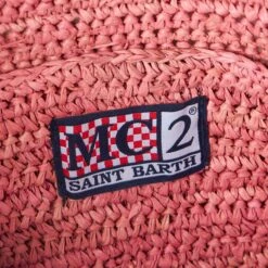 MC2 Saint Barth Raffia Pink Pochette With Front Embroidery -Chic Carry Deals Store pink raffia pochette 3