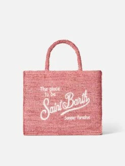 MC2 Saint Barth Vanity Pink Raffia Bag With Saint Barth Embroidery