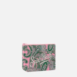 Aline Scuba Pochette With Paisley Print -Chic Carry Deals Store pochette aline paisley pink green 2
