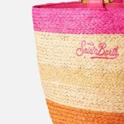 MC2 Saint Barth Raffia Multicolor Bucket Bag With Bamboo Handles -Chic Carry Deals Store raffia bucket bag bamboo 5