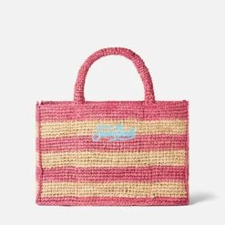 MC2 Saint Barth Colette Raffia Handbag With White And Pink Stripes -Chic Carry Deals Store raffia colette handbag striped 2