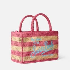 MC2 Saint Barth Colette Raffia Handbag With White And Pink Stripes -Chic Carry Deals Store raffia colette handbag striped 3