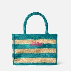 MC2 Saint Barth Colette Raffia Handbag With White And Bluette Stripes -Chic Carry Deals Store raffia colette striped handbag 2