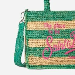 MC2 Saint Barth Colette Raffia Handbag With White And Green Stripes -Chic Carry Deals Store raffia colette striped handbag 5 3a0b5c3c c164 4b29 a98c be614c20c5bb