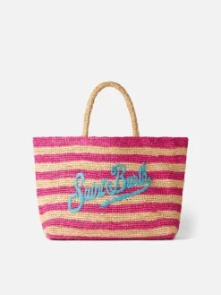MC2 Saint Barth Raffia Ferdie Striped Bag With Saint Barth Embroidery