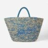 MC2 Saint Barth Raffia Blue And White Bag With Front Embroidery