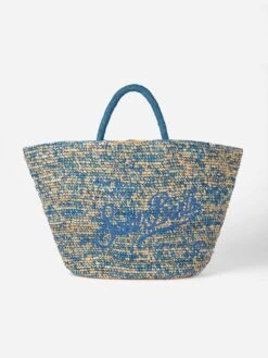 MC2 Saint Barth Raffia Blue And White Bag With Front Embroidery
