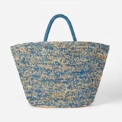 MC2 Saint Barth Raffia Blue And White Bag With Front Embroidery -Chic Carry Deals Store raffia handbag railey embroidery 4
