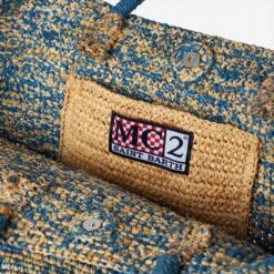 MC2 Saint Barth Raffia Blue And White Bag With Front Embroidery -Chic Carry Deals Store raffia handbag railey embroidery 5
