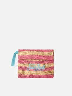 MC2 Saint Barth Raffia Striped Pochette With Saint Barth Embroidery