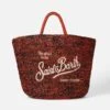 MC2 Saint Barth Raffia Black And Orange Bag With Front Embroidery