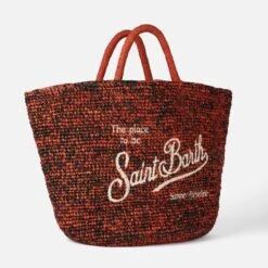 MC2 Saint Barth Raffia Black And Orange Bag With Front Embroidery -Chic Carry Deals Store raffia railey handbag orange 3