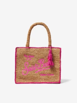 MC2 Saint Barth Raffia Bag With Fuchsia Front Embroidery